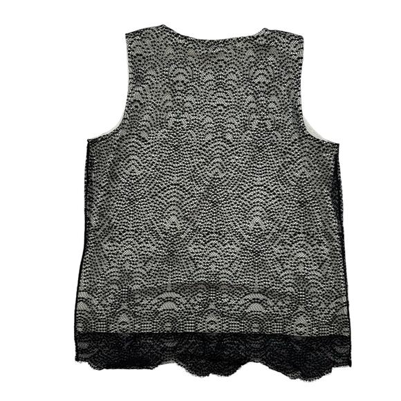 CHICOS Lace Layered Sleeveless Top Black Beige Size Medium (1) Womens Crochet - Picture 5 of 8